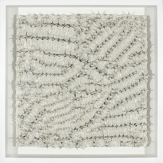 BRONWYN LACE, Encyclopædia Britannica II
2015, Origami Cranes Made from EncyclopÃ¦dia Britannica Paper Stitched and Pinned into Canvas