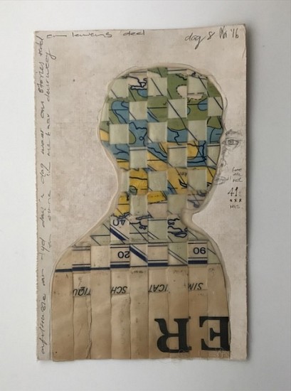 SHANY VAN DEN BERG, DAG 8 NOVEMBER 2016<br />
2016, MIXED MEDIA ON REVERSE SIDE OF VINTAGE MAP