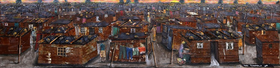 VUSI KHUMALO, ISITHEMBISO INFORMAL SETTLEMENT
2018, MIXED MEDIA ON PLYWOOD BOARD