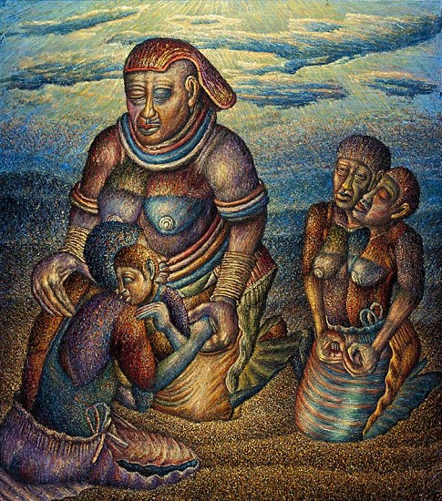 MMAKGABO HELEN SEBIDI, THE GRANDMOTHER RECEIVES THE LOST CHILDREN
2014-2015, Oil on Canvas