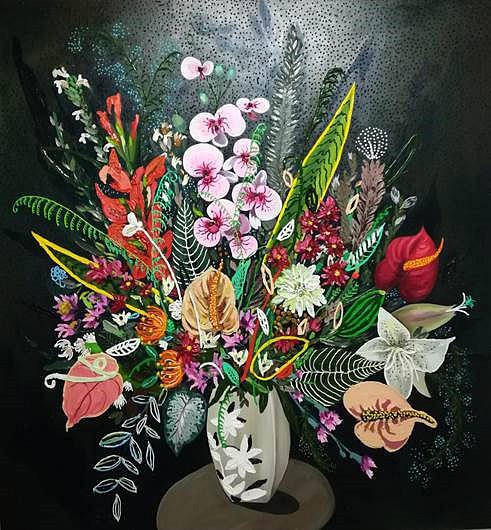 LEE-ANN HEATH, 4 ANTHURIUMS AND AN ORCHID
2019, Oil on Canvas