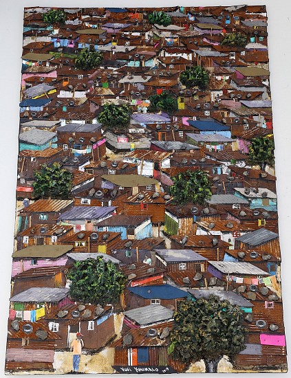 VUSI KHUMALO, LATIN INFORMAL SETTLEMENT
2019, MIXED MEDIA ON BOARD