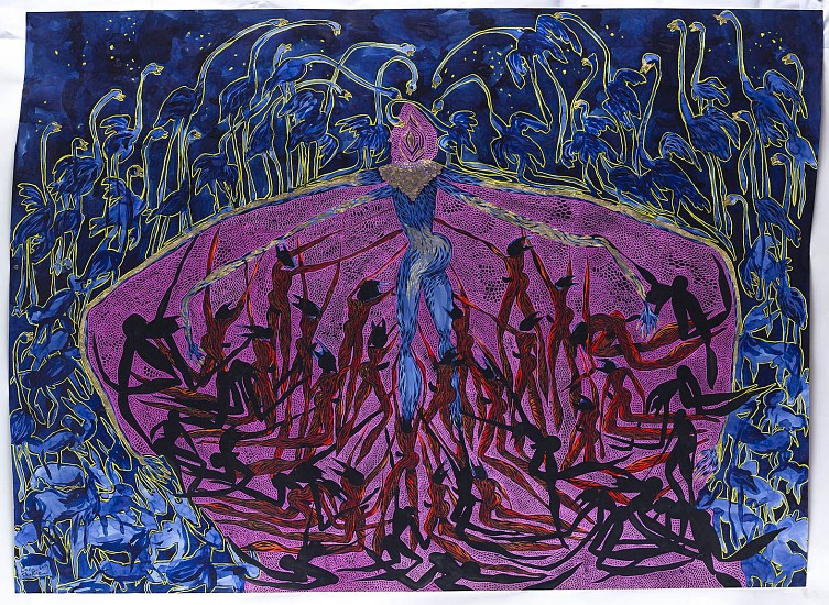 LADY SKOLLIE, 'N SKANS TEEN DIE DONKER (PROTECTION AGAINST THE DARK): I COLLECT THEM ALL TOGETHER UNDER MY ARMS, LIFTING US ALL UP TOGETHER, UP AND AWAY FROM THE PAST
2019, MIXED MEDIA ON FABRIANO