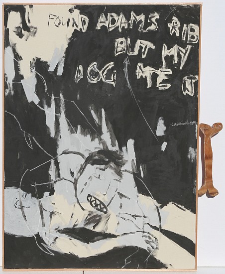 BRETT CHARLES SEILER, I FOUND ADAM'S RIB BUT MY DOG ATE IT
2019, ACRYLIC, CHALK AND WOOD ON CANVAS