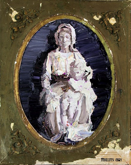 NIGEL MULLINS, VOTIVE REPURPOSED. AFTER, MICHELANGELO, MADONNA OF BRUGES, 1501 - 1504
2021, OIL ON WOOD AND FRAME