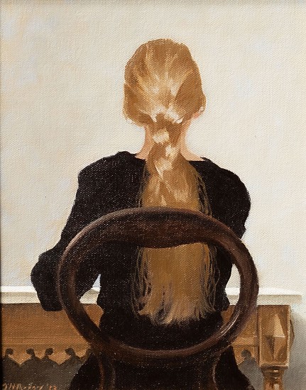 NEIL RODGER, GIRL WITH PLAIT
OIL ON CANVAS ON BOARD