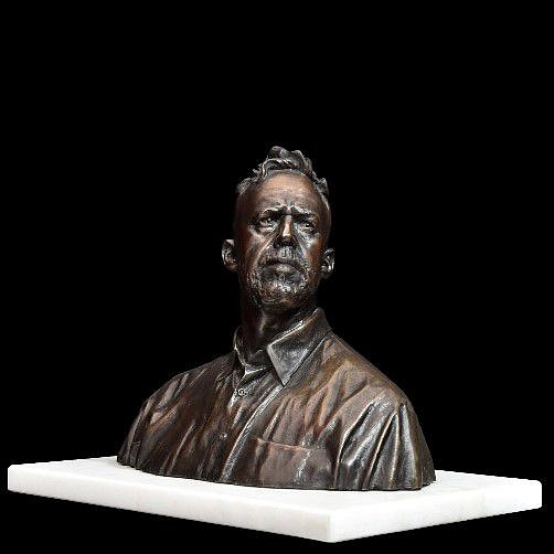 ANGUS TAYLOR, PORTRAITS OF INFLATION SERIES: NARRATIVE SELF-PORTRAIT: FACING LEFT
2020, PATINATED BRONZE ON MARBLE BASE
