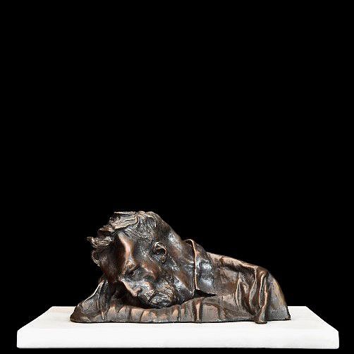 ANGUS TAYLOR, PORTRAITS OF INFLATION SERIES: NARRATIVE SELF-PORTRAIT: DEFLATE 3<br />
2020, PATINATED BRONZE ON MARBLE BASE