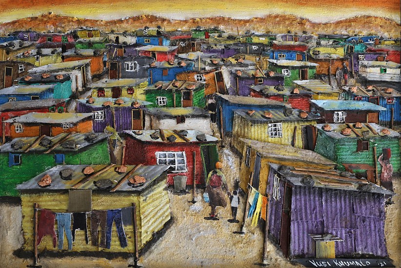 VUSI KHUMALO, BO-KAAP INFORMAL SETTLEMENT II
2021, MIXED MEDIA ON BOARD