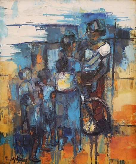 EPHRAIM NGATANE, FAMILY GROUP WITH BICYCLE
1966, Acrylic on Board