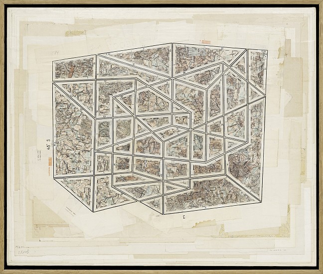 GERHARD MARX, SOLID OBJECTS I
2020, RECONFIGURED MAP FRAGMENTS ON CANVAS