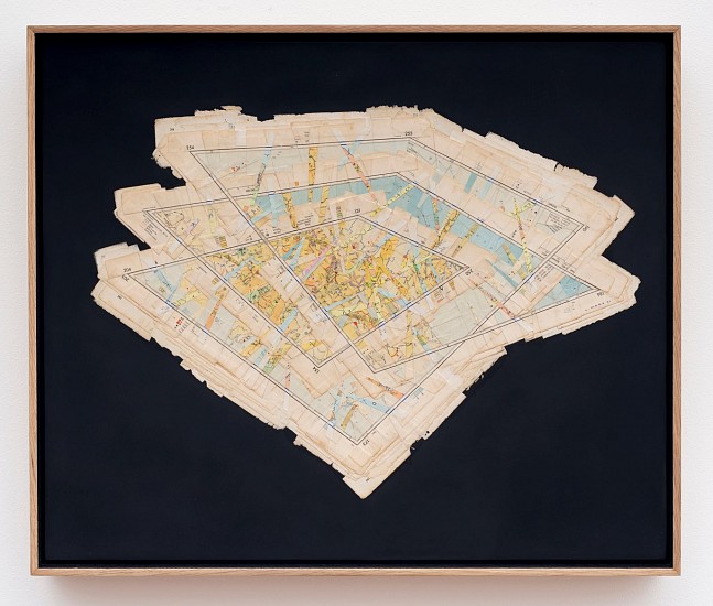 GERHARD MARX, THE SAME PLACE THREE TIMES
2021, RECONFIGURED MAP FRAGMENTS ON CANVAS