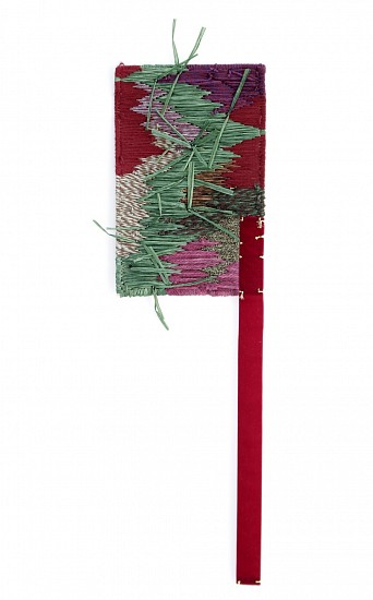 LIZEL STRYDOM, UNTITLED 10<br />
2022, TAPESTRY CANVAS, WOOL, THREAD, RAFFIA STRAW AND VELVET RIBBON