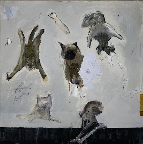 LORIENNE LOTZ, IT'S RAINING CATS AND DOGS
2025, OIL AND CHARCOAL ON CANVAS