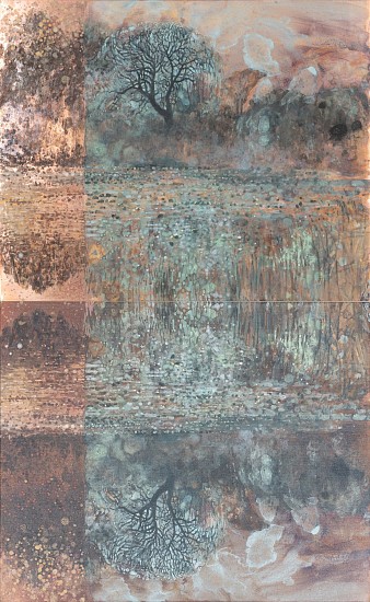 RINA STUTZER, FLOW FOREST (DIPTYCH)
2025, PATINA ON ROLLED COPPER PLATE, BRASS FRAME, PANDORA COTTON CANVAS ON ALUMINIUM SHEET AND STEEL FRAME