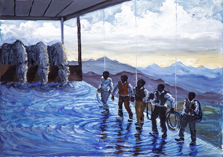 NDIKHUMBULE NGQINAMBI, HORSEMEN
2025, OIL ON PAPER