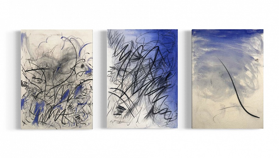 AKSHAR MAGANBEHARIE, ULTRAMARINE (TRIPTYCH)
2025, ACRYLIC AND CHARCOAL ON CANVAS