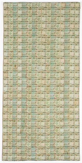 FAITH XLVII, THE DECONSTRUCTION OF VALUE XIX
2025, DECONSTRUCTED DISCONTINUED IRAQI BANK NOTES AND HAND-SEWN TAPESTRY