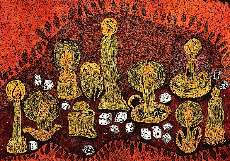 LADY SKOLLIE, MIDNIGHT SETUP I
2025, CRAYON AND INK ON FABRIANO