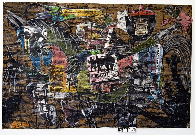BLESSING NGOBENI, GUNNU DONKEY II
2025, MIXED MEDIA AND COLLAGE ON BROWN PAPER