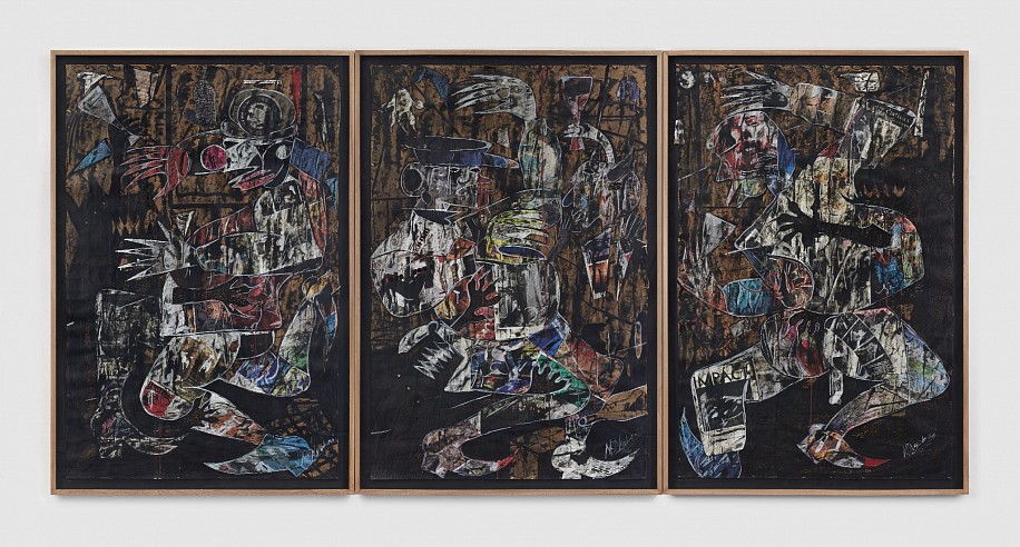 BLESSING NGOBENI, SOULLESS DEMOCRACY (TRIPTYCH)
2025, Mixed Media on Canvas