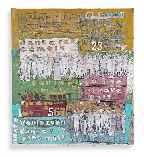 THONTON KABEYA, WHITE PARTY SBK 1
2025, CHALK PAINT, ACRYLIC AND NEWSPAPER INK ON CANVAS