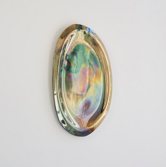 WATER DIXON, NACRE: THE PEARL'S LOGIC I
2026, MULTILAYER BRASS AND SPECTRUM COPPER MIRROR ON 10MM BRONZE SLUMPED GLASS, CLEAR 2K FLOAT FRAMED
