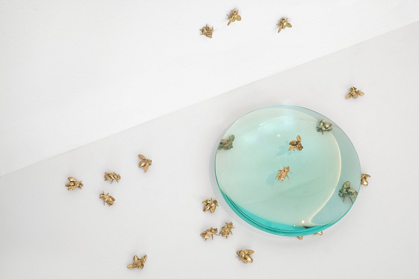 DIANA VIVES, SOURCE
2023, MAGNIFYING GLASS AND 23 BRASS BEES